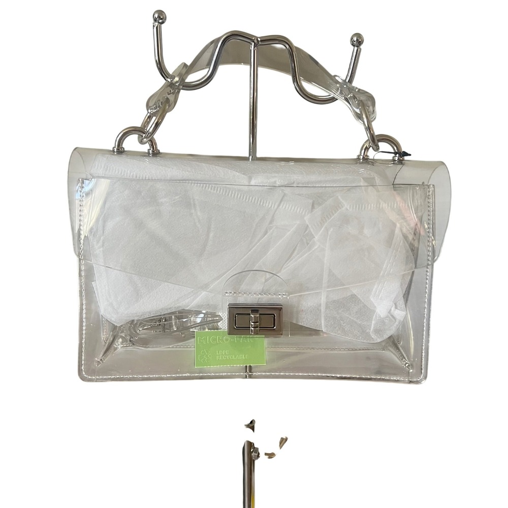 Lucite‎ Clear PVC Transparent Crossbody Bag with Turn Lock Silver Hardware NWT